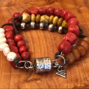 Vintage Silpada Sterling Silver Pearl Coral Jasper Magnetic Clasp Bracelet B1423